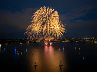 Fireworks for the cherry blossom festival in Hamburg Germany