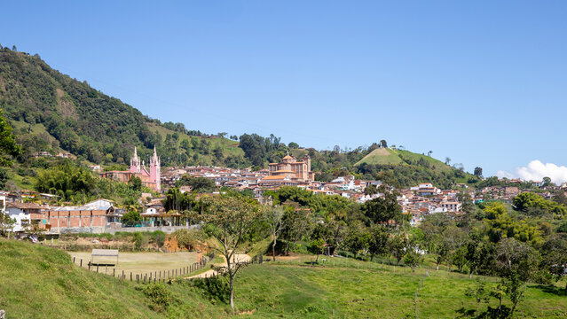 Panoramic view of the municipality of Jeric&oacute;, Antioquia, Colombia, village in the mountains