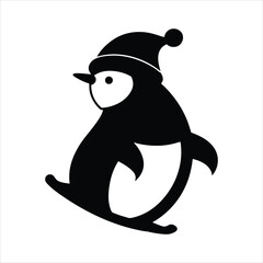 Penguin sliding wearing a winter hat vector