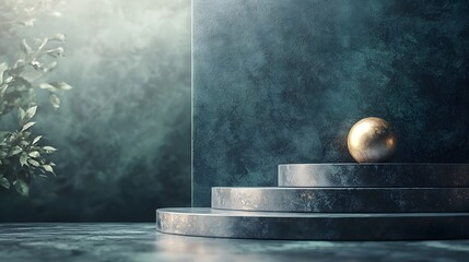Geometric stone platform with a glowing orb
