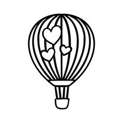 Heart Hot Air Balloon Icon Hand Drawn, Black and White with Thick Lines