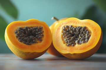 Two pieces of orange fruit with a hole in the middle