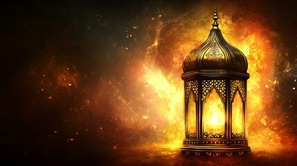Ornate lantern in fiery backdrop