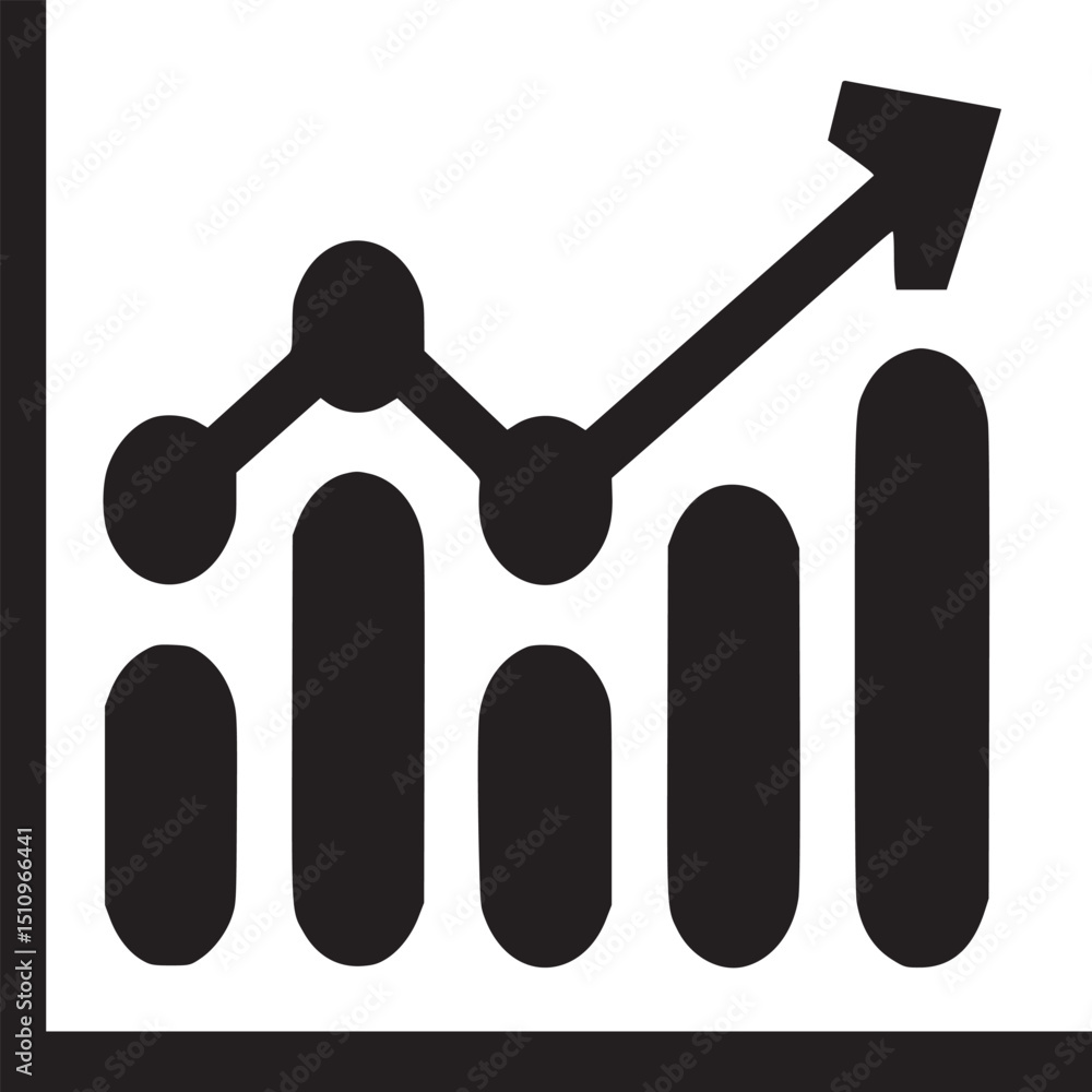 Poster black graphic showing a bar chart with an arrow pointing upwards on white