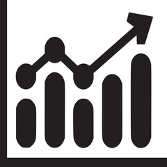 Black graphic showing a bar chart with an arrow pointing upwards on white