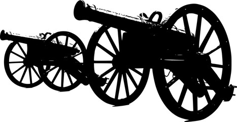 Fototapeta premium Ancient cannon on wheels isolated on white background 