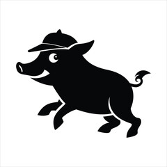 Wild boar running wearing a baseball cap vector
