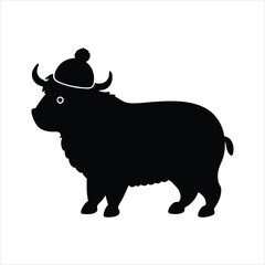 Yak walking wearing a wool cap vector