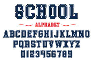 Editable typeface vector. School sport font in American style for football, baseball or basketball logos and t-shirt.