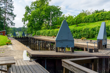 Summer View of Strømsfoss Locks on the Halden Canal in Norway