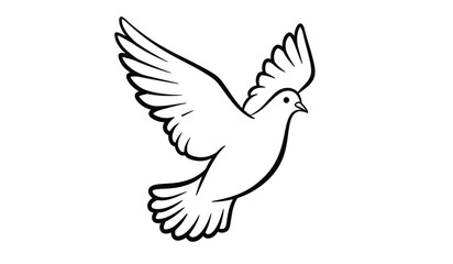 Flying bird - dove or pigeon with its wings spread line art vector icon for nature apps and websites