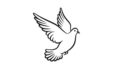 Fototapeta premium Flying bird - dove or pigeon with its wings spread line art vector icon for nature apps and websites