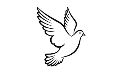 Fototapeta premium Flying bird - dove or pigeon with its wings spread line art vector icon for nature apps and websites