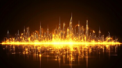 Golden city skyline with glowing lights