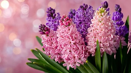 Floral bouquet of pink and purple hyacinths with bokeh background - Powered by Adobe