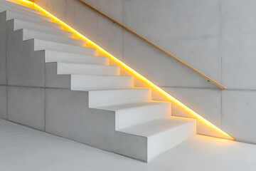 Modern Architecture: White concrete steps with accent lighting leading upwards.