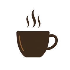 Simple, filled, dark-brown coffee cup with steam rising