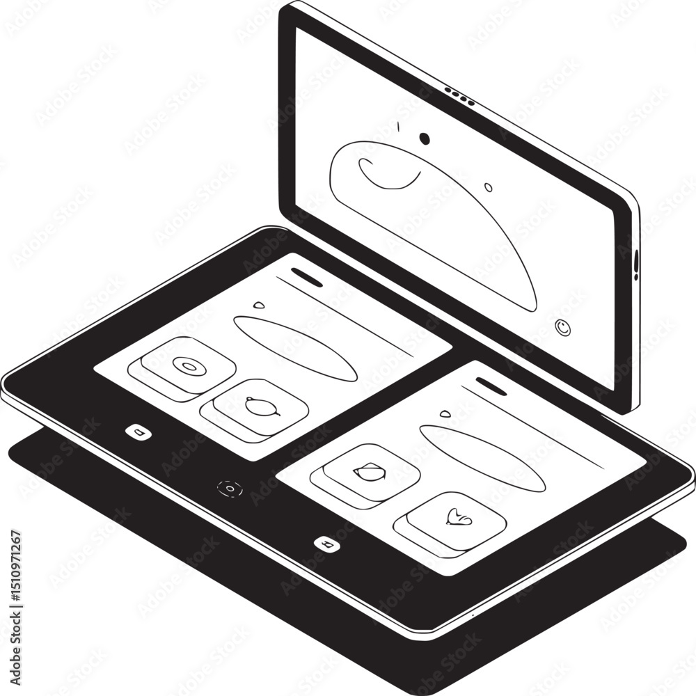 Poster black computer screen displaying a padlock and a key in a security concept