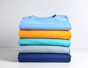 Stacked colorful t-shirts