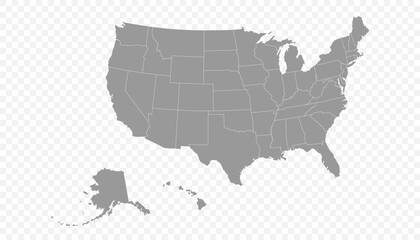 Map of USA detailed boundaries of administrative divisions isolated on transparent background