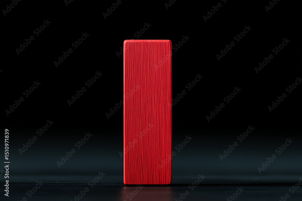Poster red rectangle on dark backdrop. a single, vivid red rectangle stands tall against a stark black back