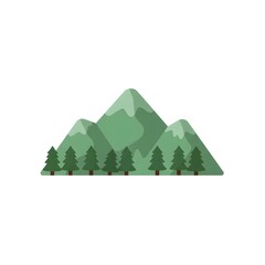 Simple graphic of mountains and trees