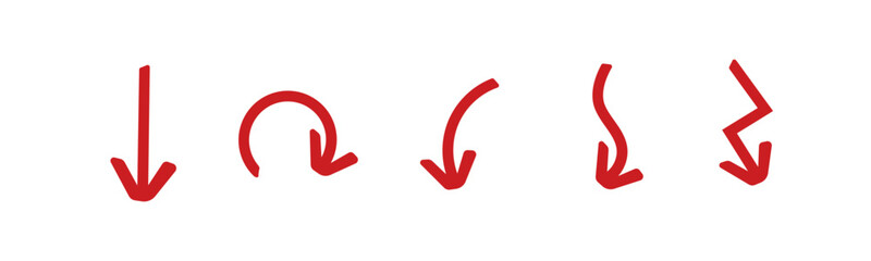 Set of arrows moving down in red color. Simple vector illustration isolated on white background.