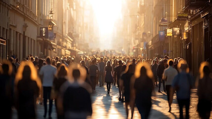 Vibrant European Street Scene with Walking Crowd