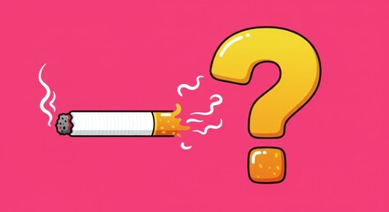An illustration depicts a cigarette with smoke and a question mark, highlighting health concerns