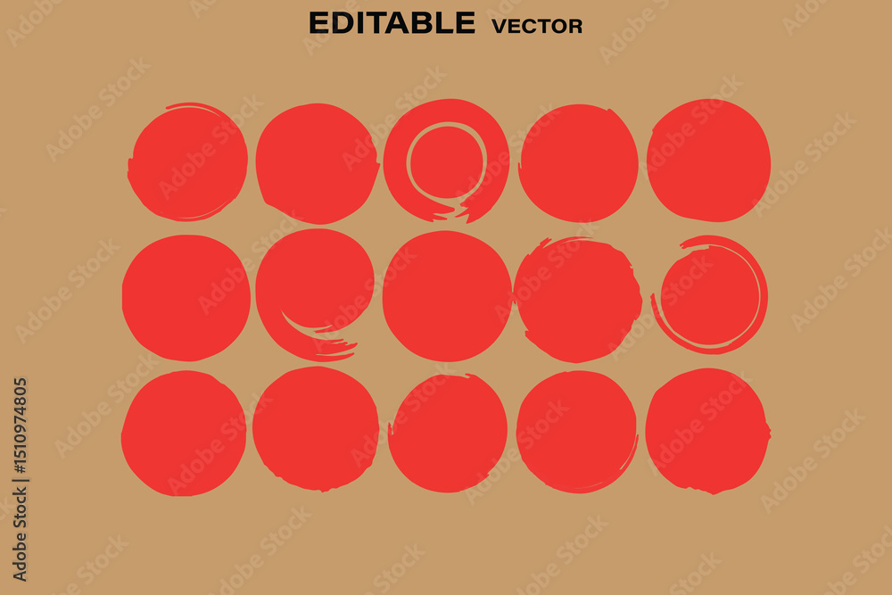 Poster red brush stroke circles on tan background abstract vector design element editable and customizable