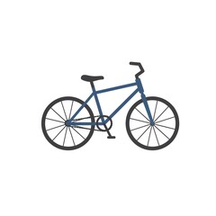 Simple, stylized illustration of a dark blue bicycle