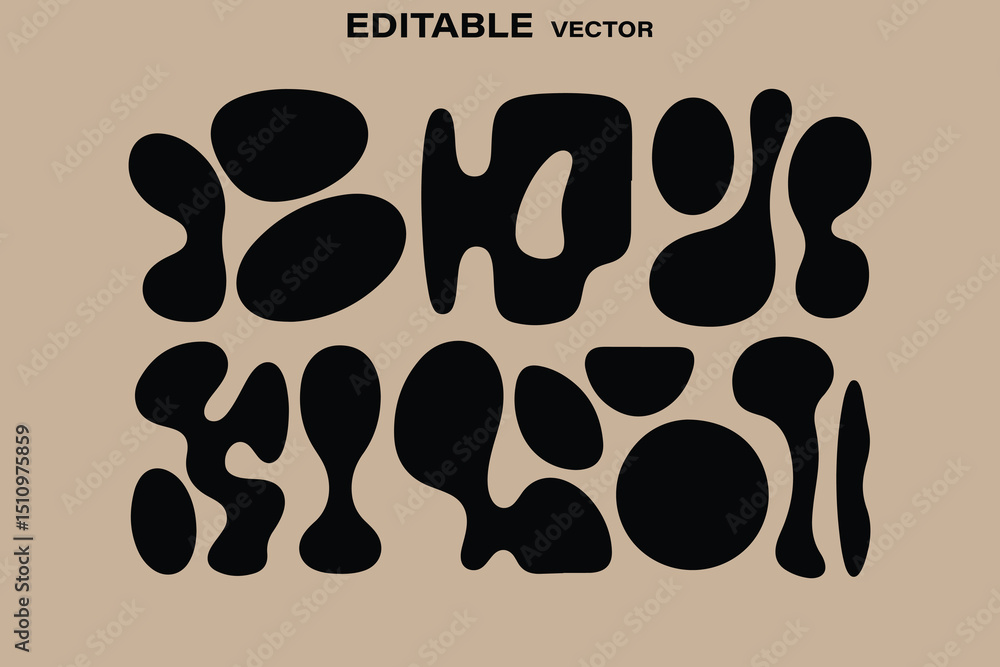 Poster abstract black blob shapes on beige background editable vector graphic for design projects and creat