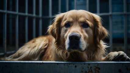 Resting Retriever in Enclosure