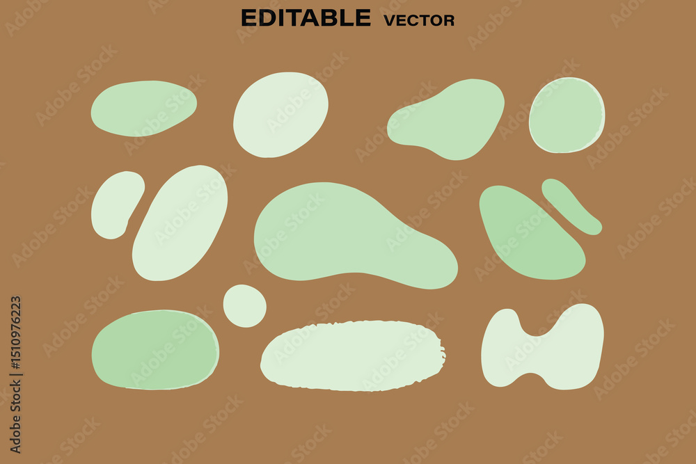 Poster abstract vector shapes in light green on a brown background for graphic design projects and creative