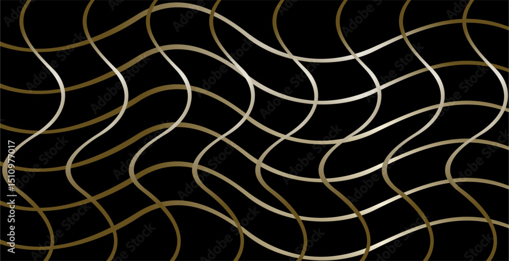 Poster composition of vertical and horizontal curved lines in golden brown gradient with black background