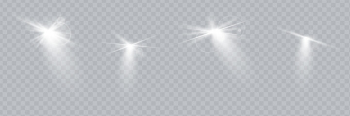 The spotlight shines on the stage. Spotlight set. Vector spotlight with bright white light. Podium under the spotlight