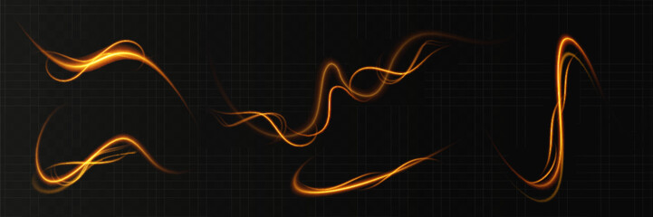 Light speed motion effect. Gold or yellow color spiral glow effect. Magic shiny line sparkles and sequins