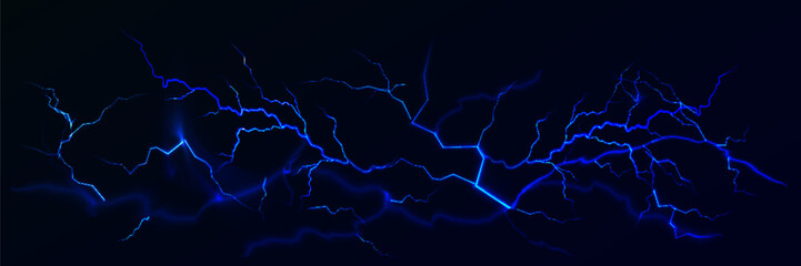 Lightning. Thunder storm realistic lightning. Bright light effects. Blue lightning. Vector illustration
