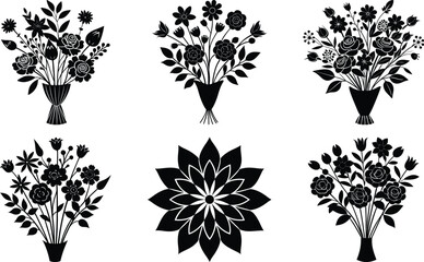 Minimal Flower Silhouette Icon White Background