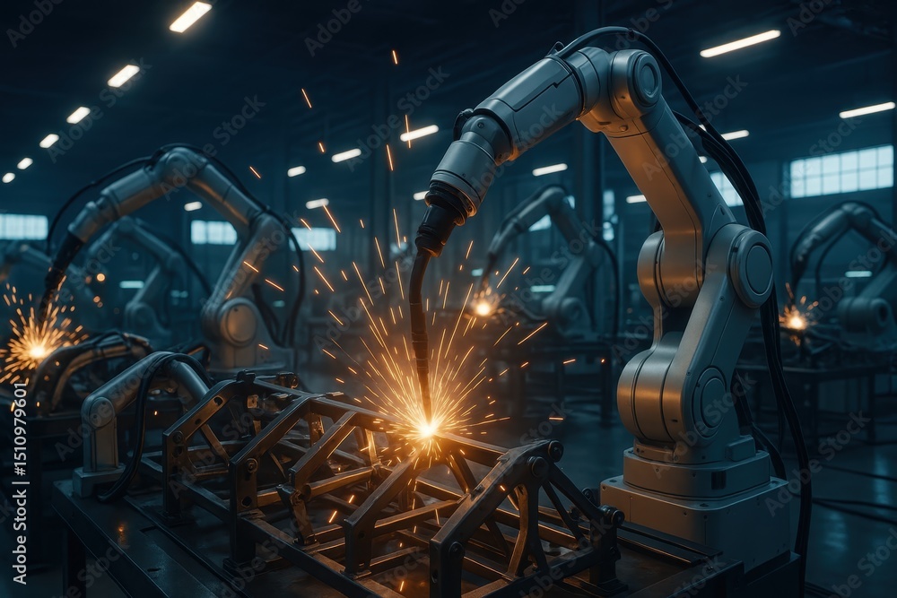 Aufkleber advanced automated manufacturing a high tech industrial factory showcasing robotic arms precisely we