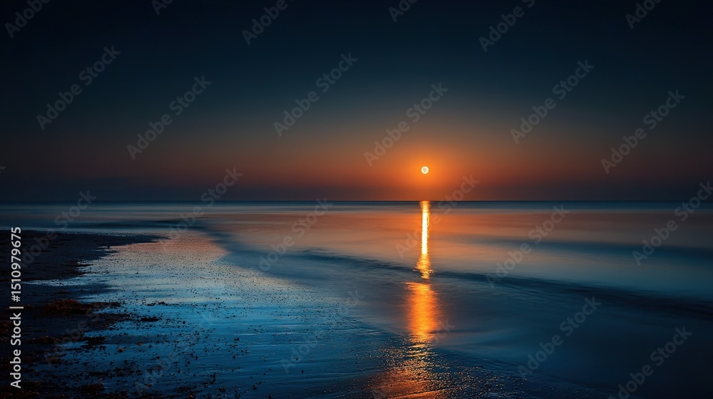Poster the sun is setting over the ocean with a long stick extending from the center