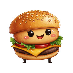 Smiling Cartoon Burger Mascot Vector – Fun Fast Food Character PNG