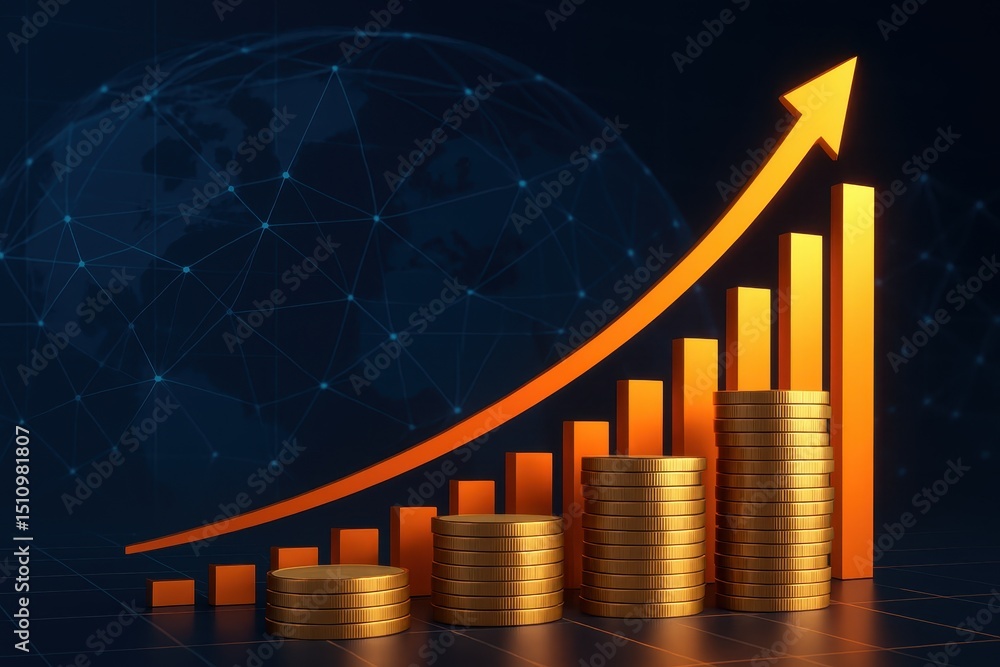 Aufkleber global economic growth chart a dynamic 3d visualization of financial data with rising bar graphs coi