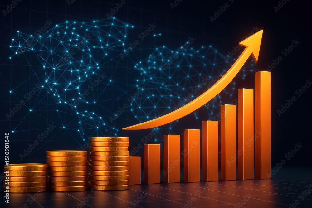 Aufkleber global economic growth chart a dynamic 3d visualization of financial data with rising bar graphs coi