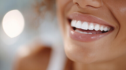 Obraz premium Dental professional promotes oral health with bright smile and cheerful atmosphere while educating on dental hygiene