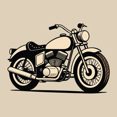 Fototapeta premium Vintage Style Motorcycle Illustration with Cream and Black Color Palette on a Beige Background