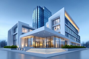 Fototapeta premium Modern architecture building exterior with glass facade and urban design