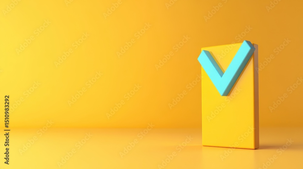 Poster 3d check mark icon on vibrant yellow. visualizing approval and evaluation for reports and surveys. q