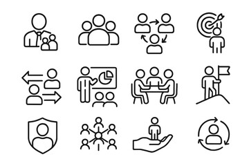 Business teamwork icons set illustrating conceptual leadership and collaboration