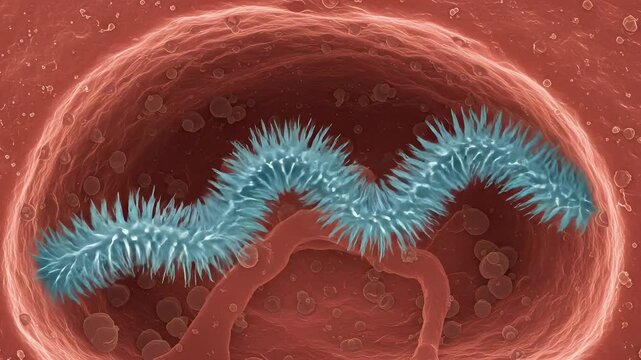 Microscopic View of a Spirillum Bacteria in a Cell